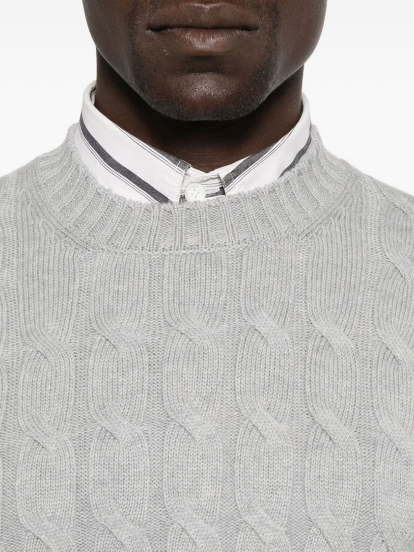 Gran Sasso Classic Cable Knit Light Grey Sweater
