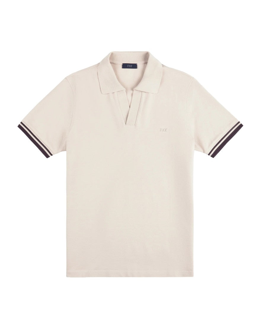 Fay Ivory Striped Pique Polo With Classic Collar