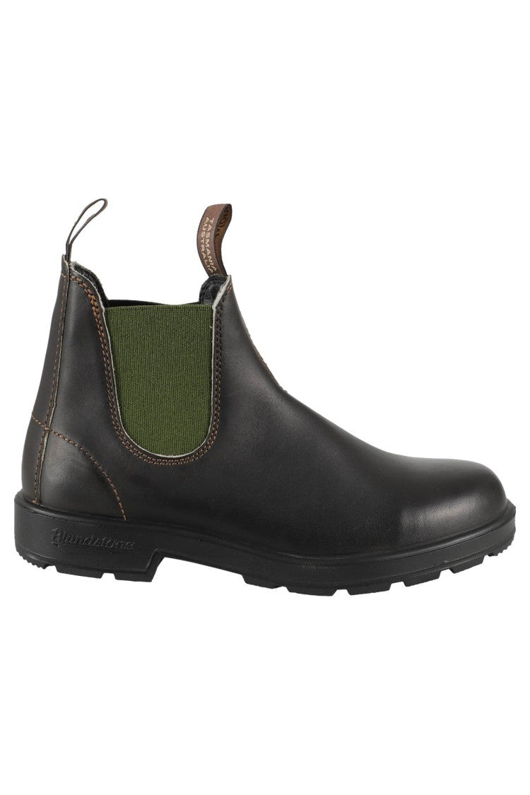 Blundstone Leather Boots With Contrasting Olive Green Elastic Band