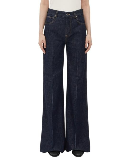 Bottega Veneta High-Waisted Wide-Leg Denim Pants With Textured Patch