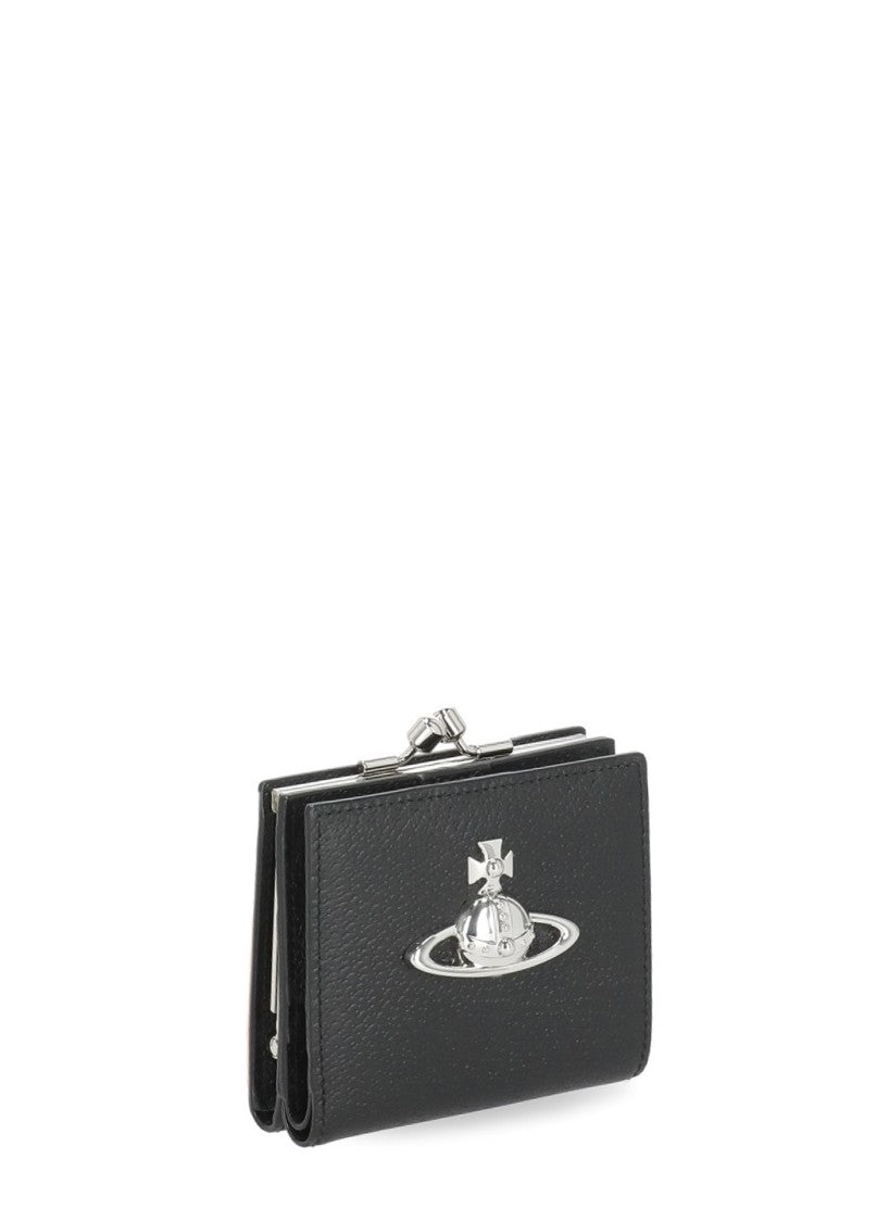 Vivienne Westwood Black Compact Textured Snap-Button Leather Wallet