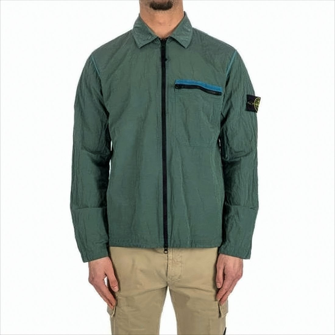 Stone Island Zip-Up Lightweight Jacket With Crinkled Texture