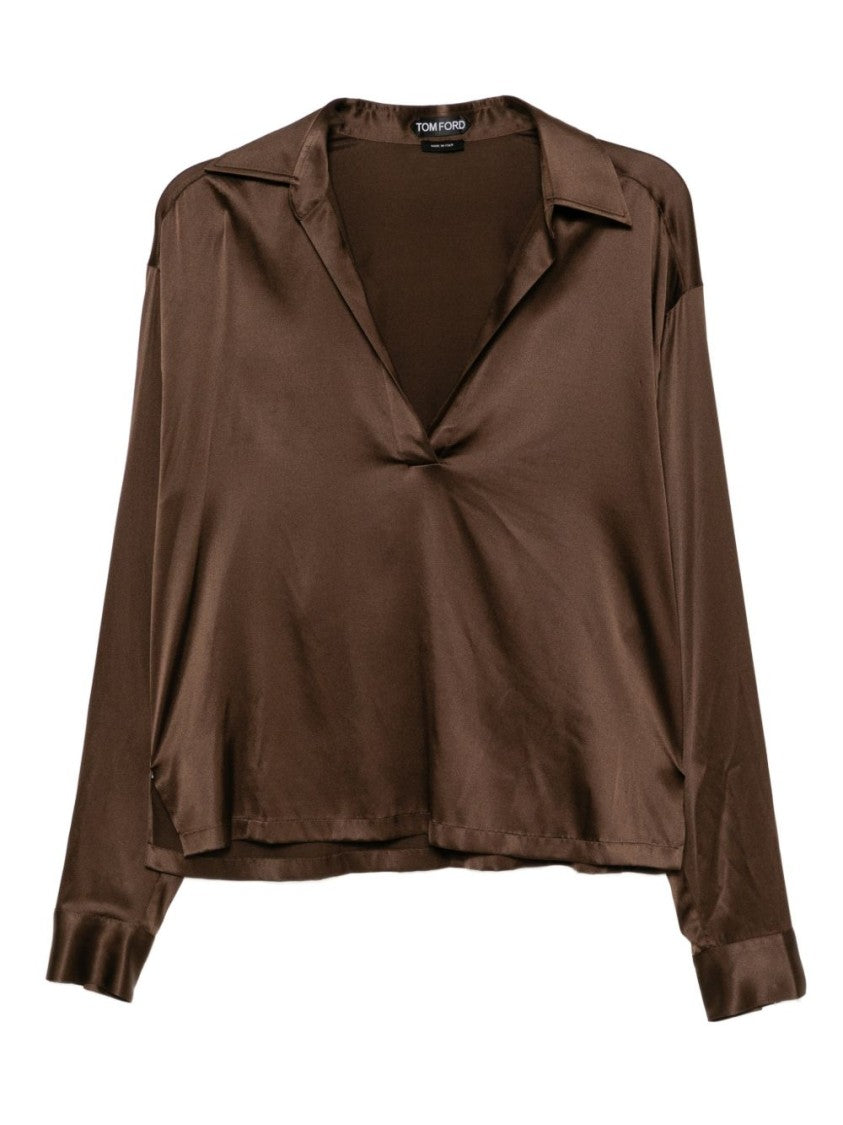 Tom Ford Silk Plunging V-Neck Long-Sleeved Shirt