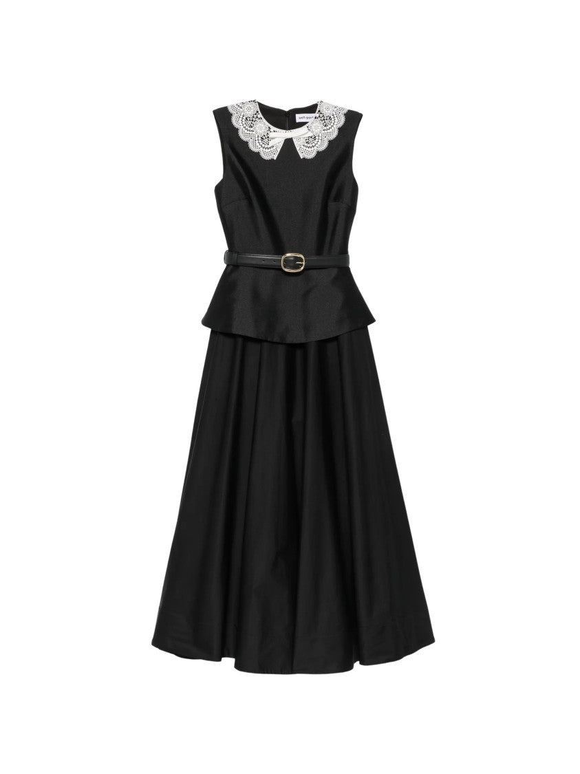 Self-Portrait Black Peplum Jeweled Crepe Midi Dress