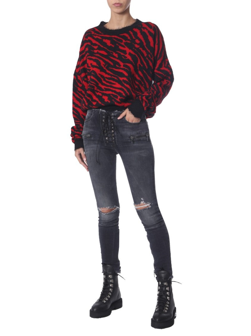 Unravel Project Distressed Black Lace-Up Skinny Fit Jeans