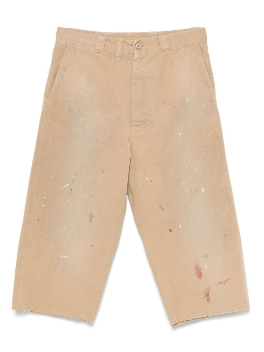 Mm6 By Maison Margiela Relaxed Fit Beige Bermudas With Artistic Distressing