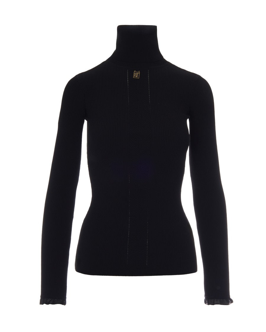 Elisabetta Franchi Ribbed Slim-Fit Turtleneck Sweater With Logo Detail