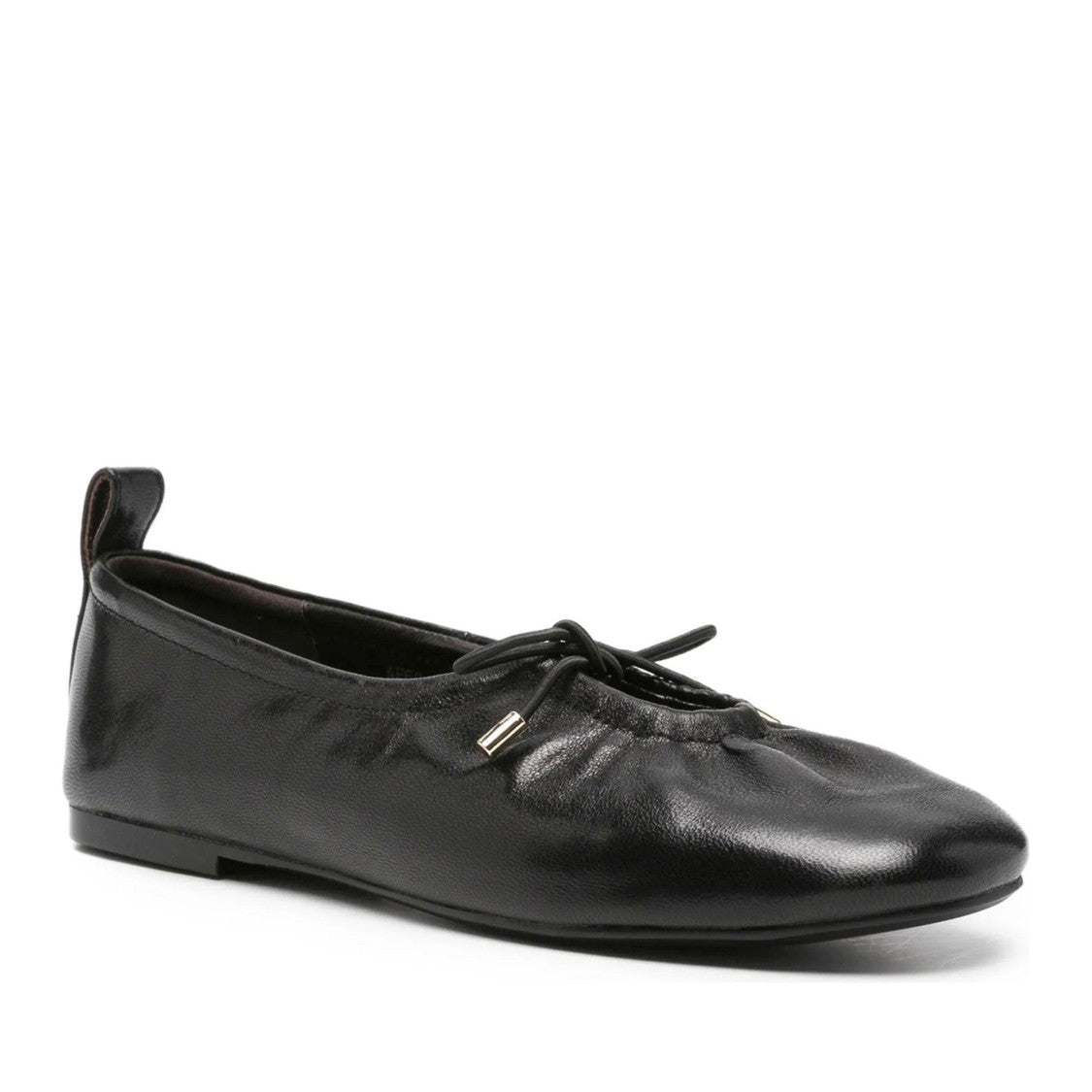 Adrianna Feretti Black Gathered Bow Accents Leather Flats
