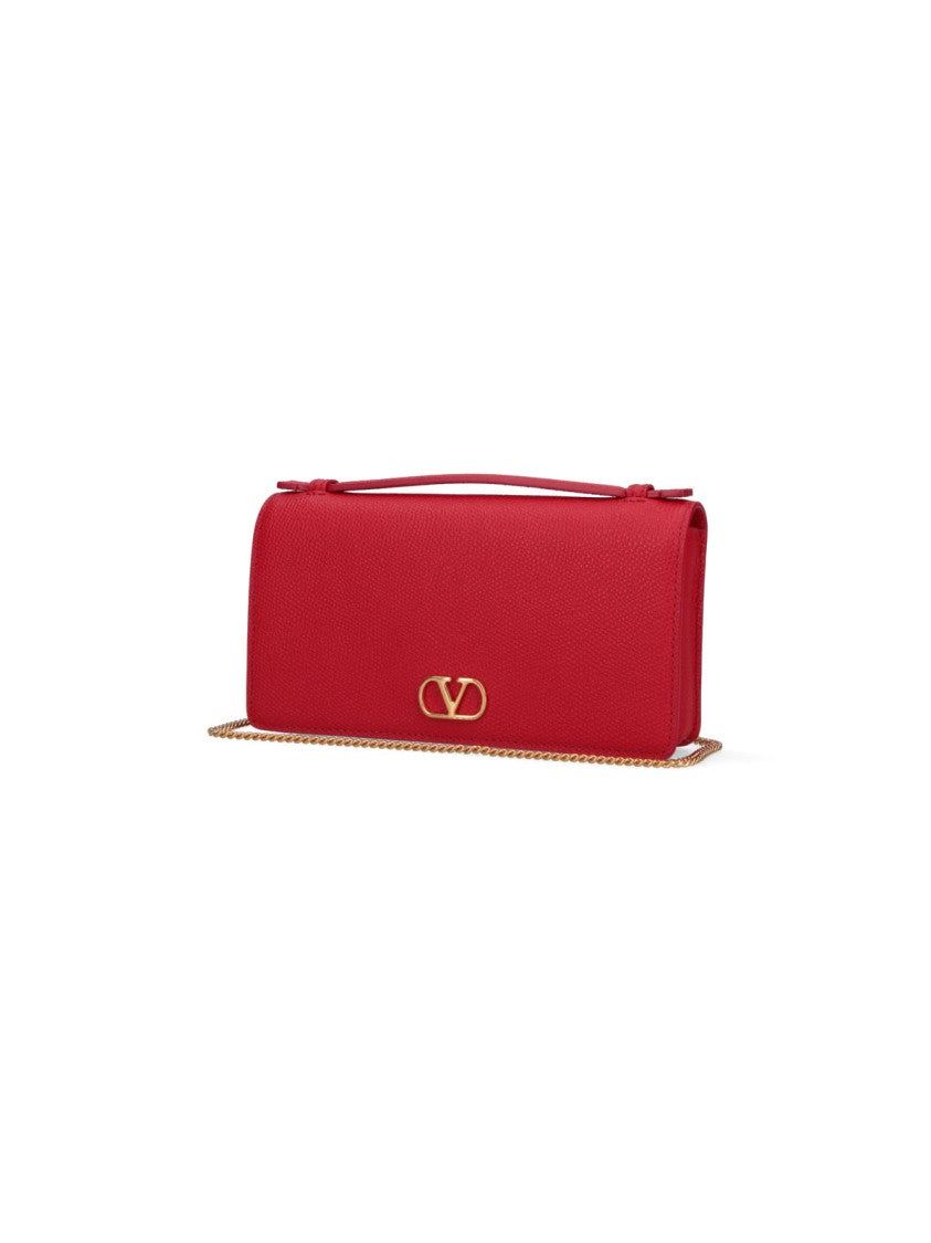 Valentino Garavani Red Vlogo Signature Leather Chain Wallet