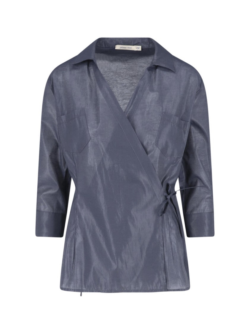 Paloma Wool Blue-Grey Wrap-Style Side Tie Top