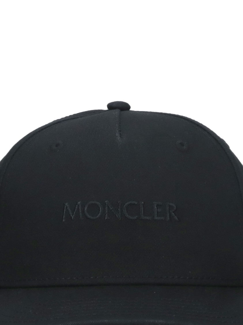 Moncler Black Baseball Cap With Tonal Logo Embroidery