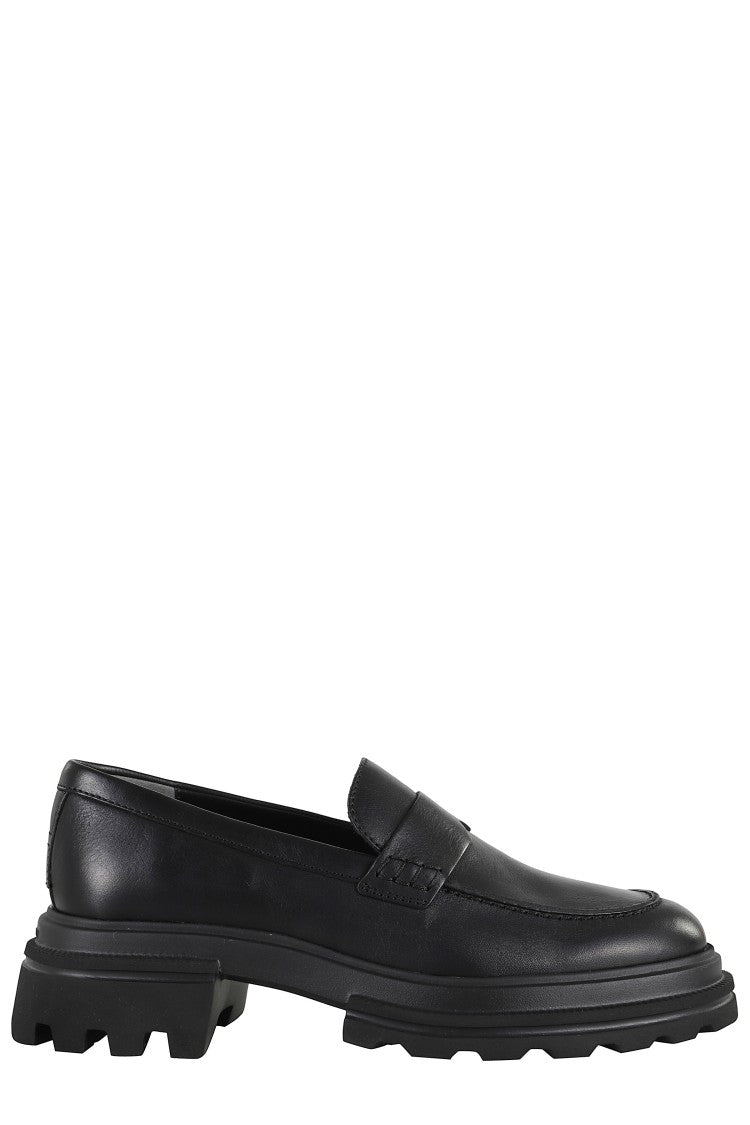 Hogan Refined Black Leather Moccasin With Soft Insole And Eva Sole