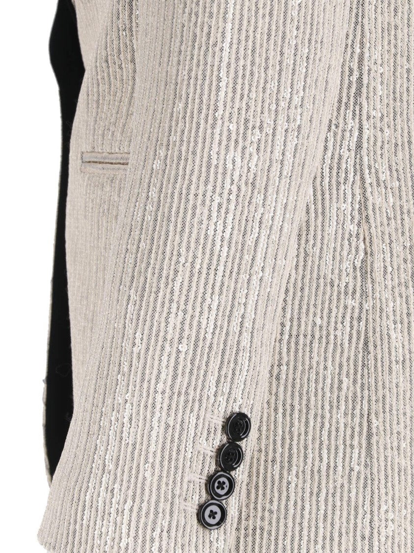 Lardini Cream Sequin Single-Breasted Blazer