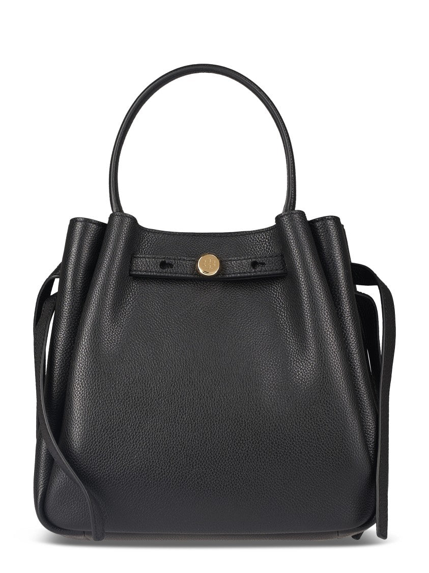 Tory Burch Romy Bucket Bag Pebbled Metallic Detail Bucket Bag