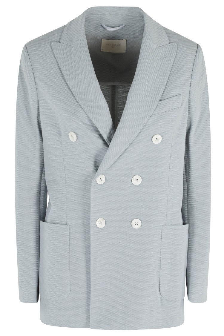 Circolo 1901 Blue Masculine Jacket Ox Honeycomb Double-Breasted Cotton Blazer