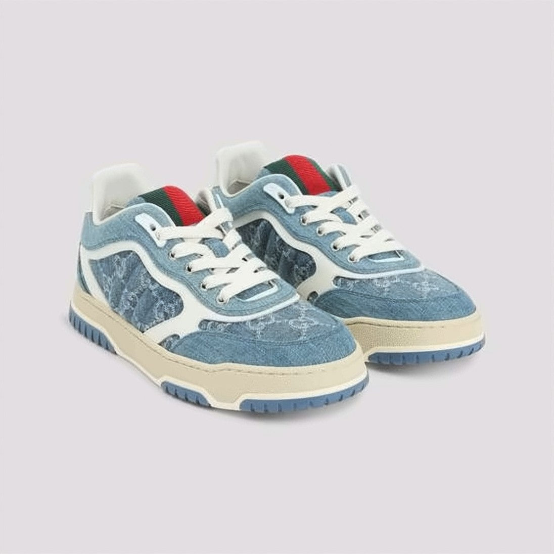 Gucci Denim Sneakers With Leather Overlays And Monogram Detail