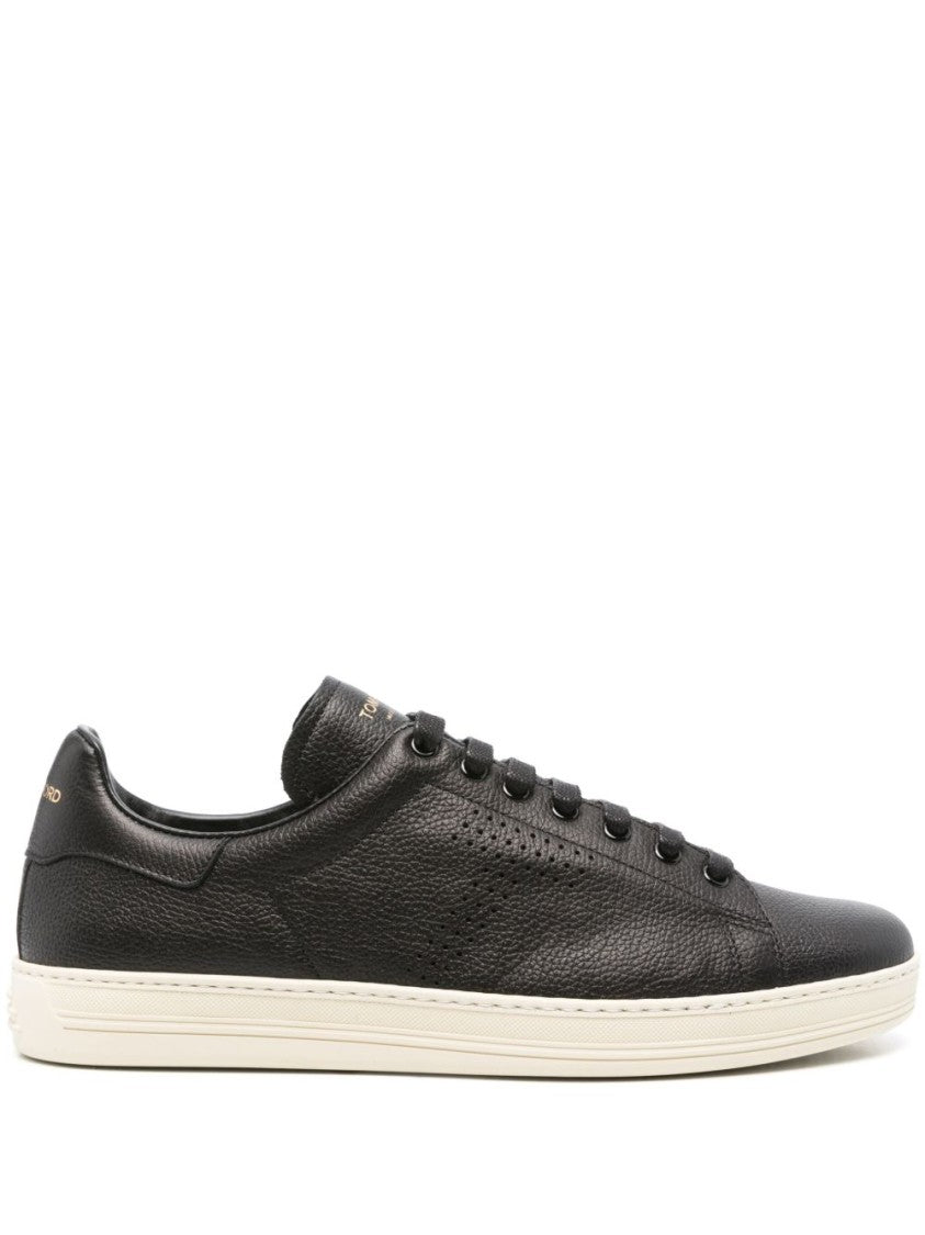 Tom Ford Black Low-Top Pebbled Leather Sneakers