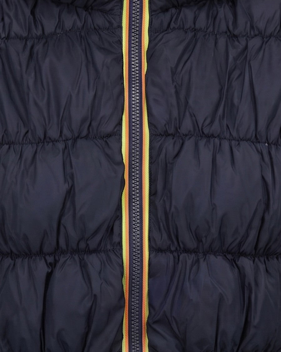 K-Way Maxi Ruffled Puffer Jacket With High Collar In Blue Depth