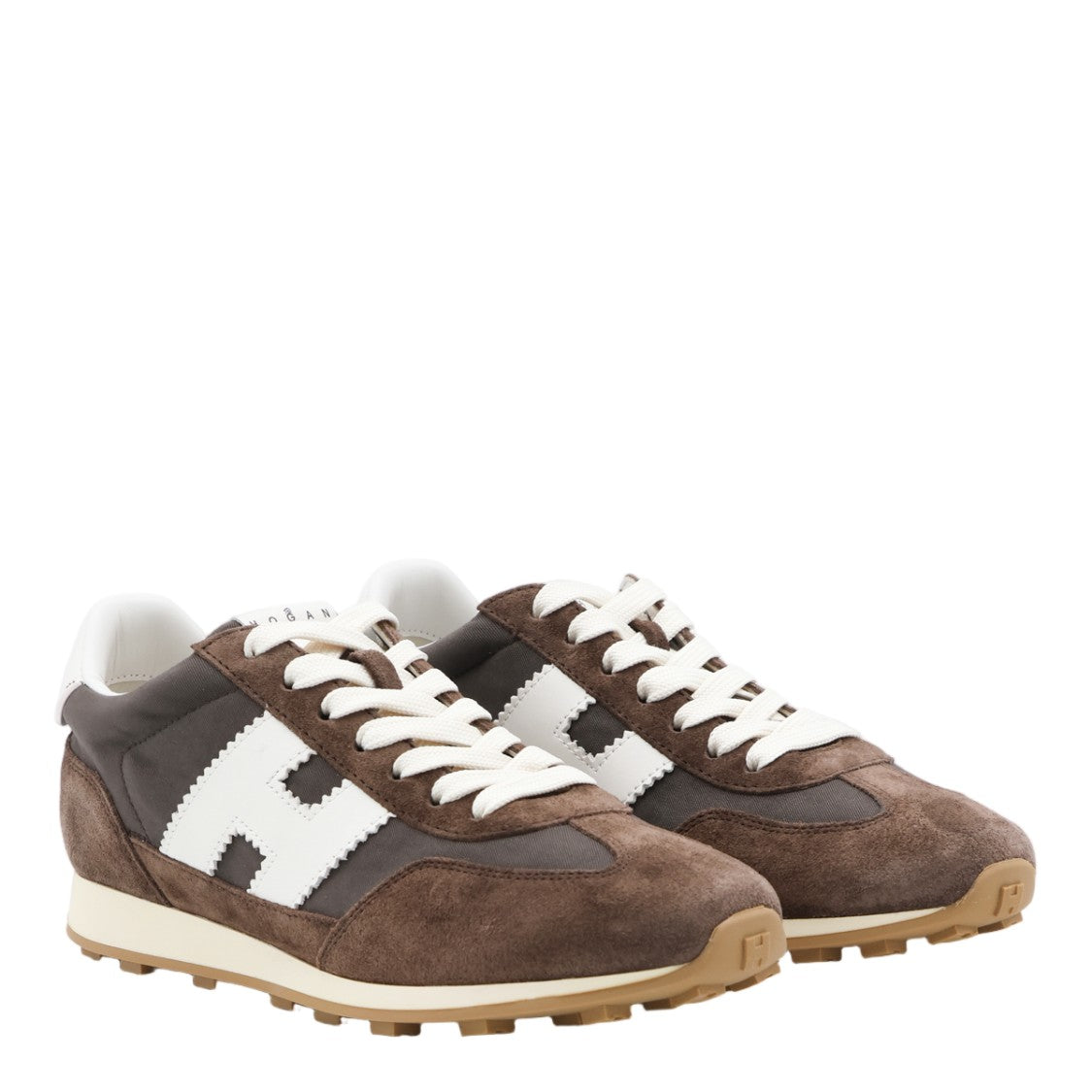 Hogan Dark Brown Suede And Fabric Sneakers