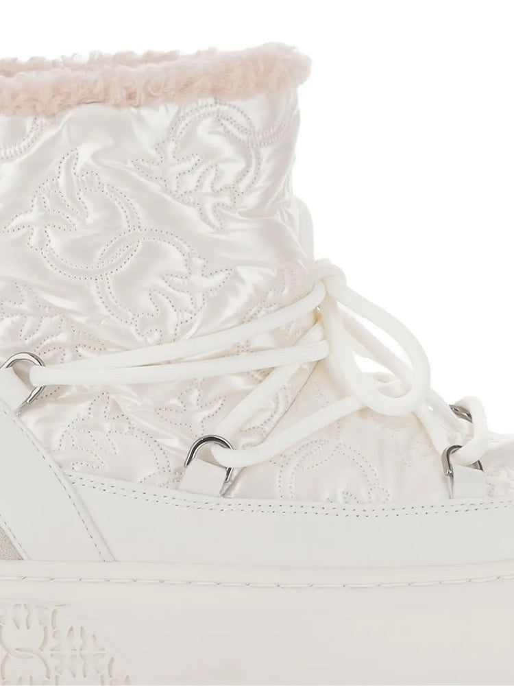 Pinko Beige Yoko 19 Quilted Monogram Ankle Boots