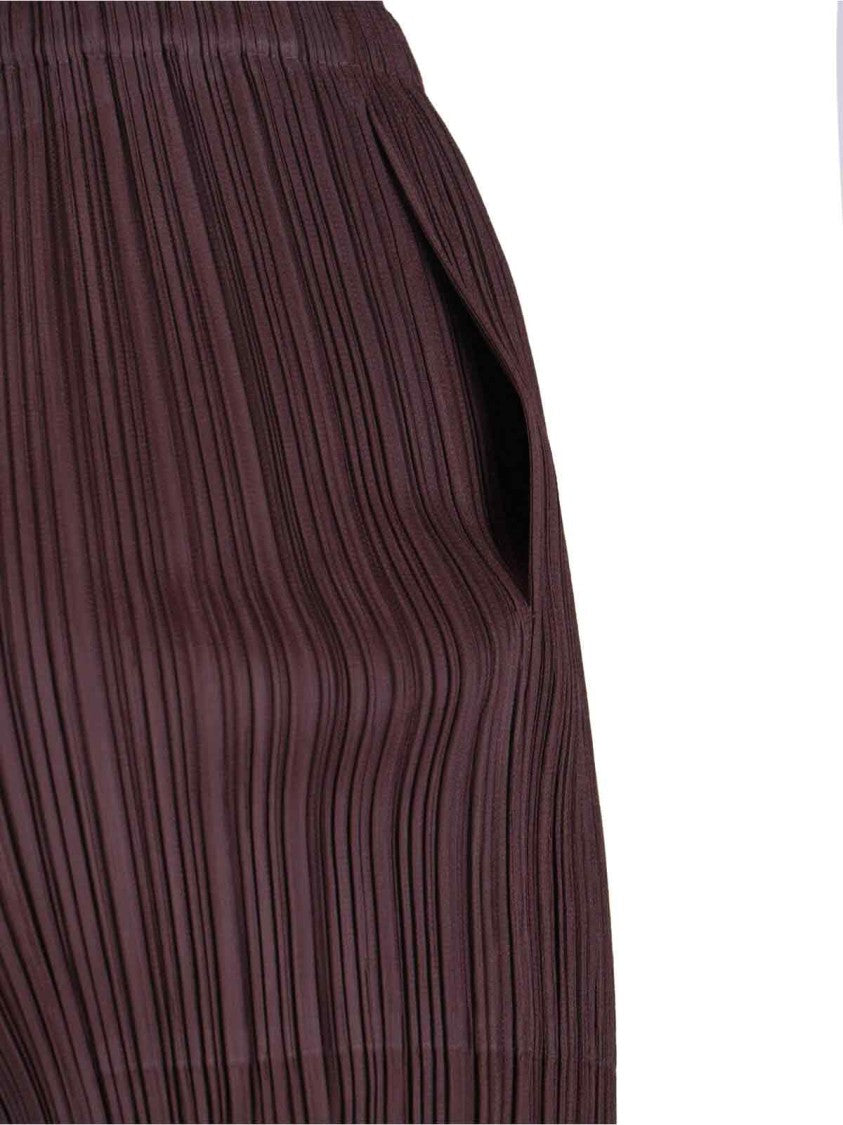 Pleats Please Pleated Brown Trousers With Cropped Cut