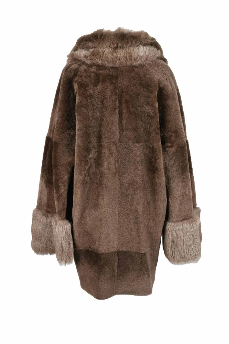 Myskin Brown Shearling Coat With Wide Collar