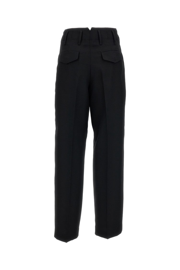 Ami Paris Black High-Waisted Pleated Virgin Wool Wide-Leg Pants