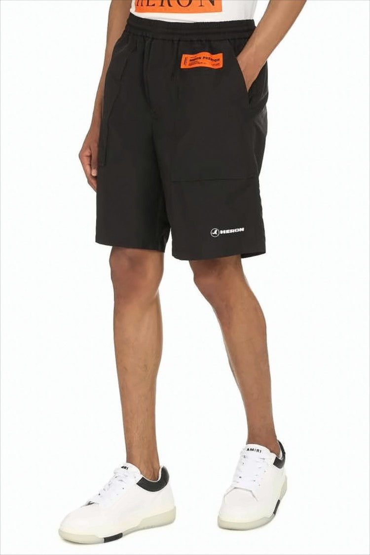 Heron Preston Relaxed-Fit Black Shorts With Logo Patch And Bold Label