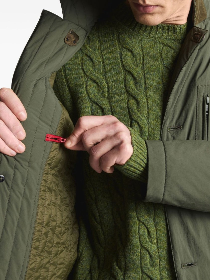 Fay Button-Up Green Coat With High Collar