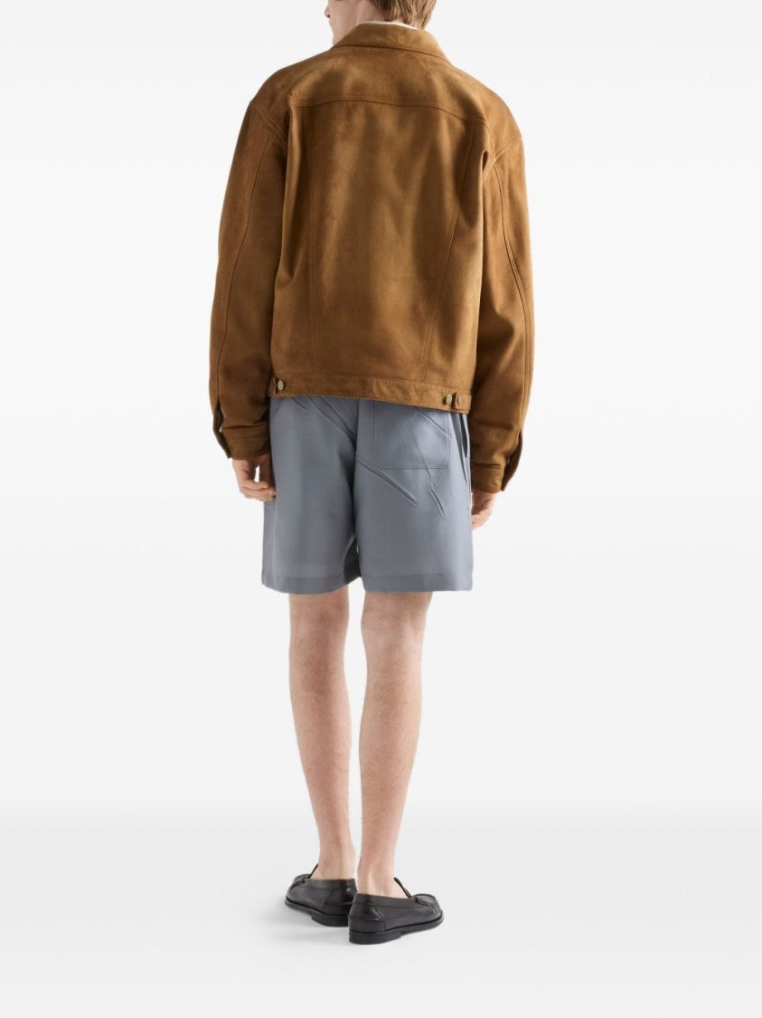 Prada Brown Suede Trucker Tailored Pockets Jacket