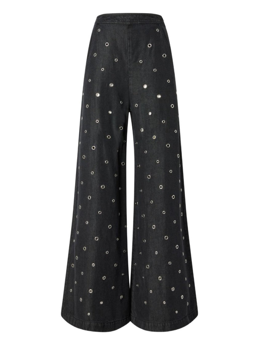 Pinko High-Waisted Wide-Leg Trousers With Metallic Eyelets