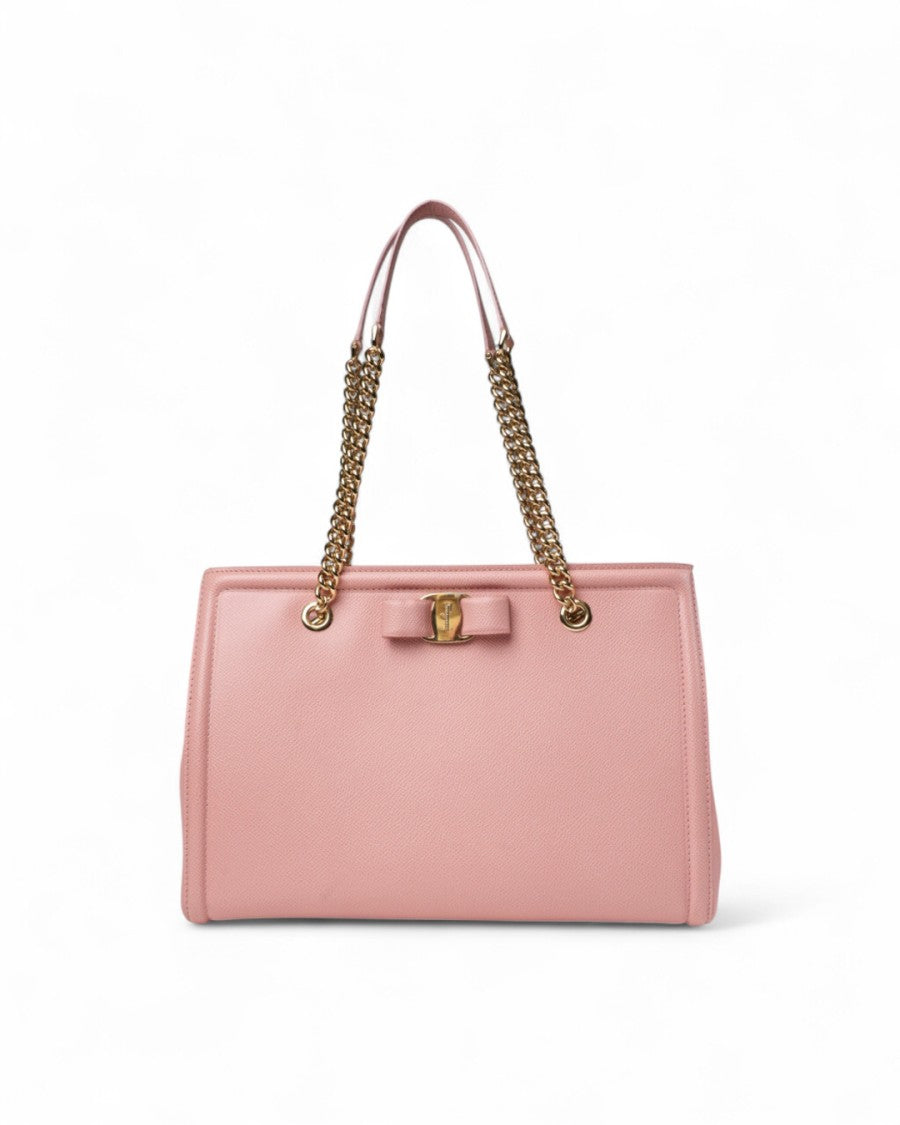 Salvatore Ferragamo Medium Hammered Leather Tote With Gold Hardware