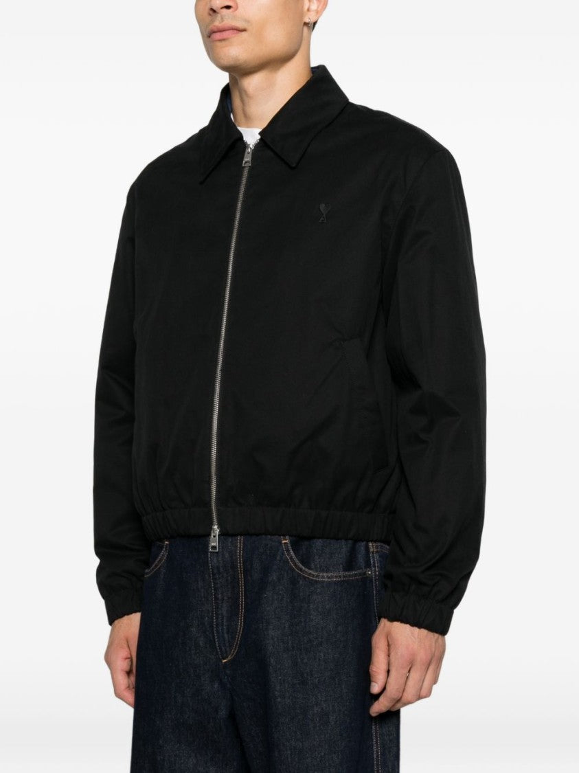 Ami Paris Cropped Jacket With Classic Collar And Embroidered Logo