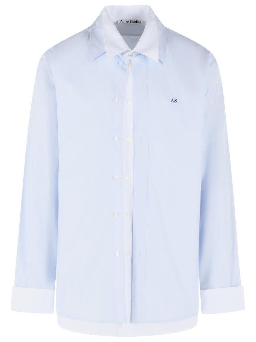 Acne Studios Light Blue Button-Up Shirt With Unique Layered Design