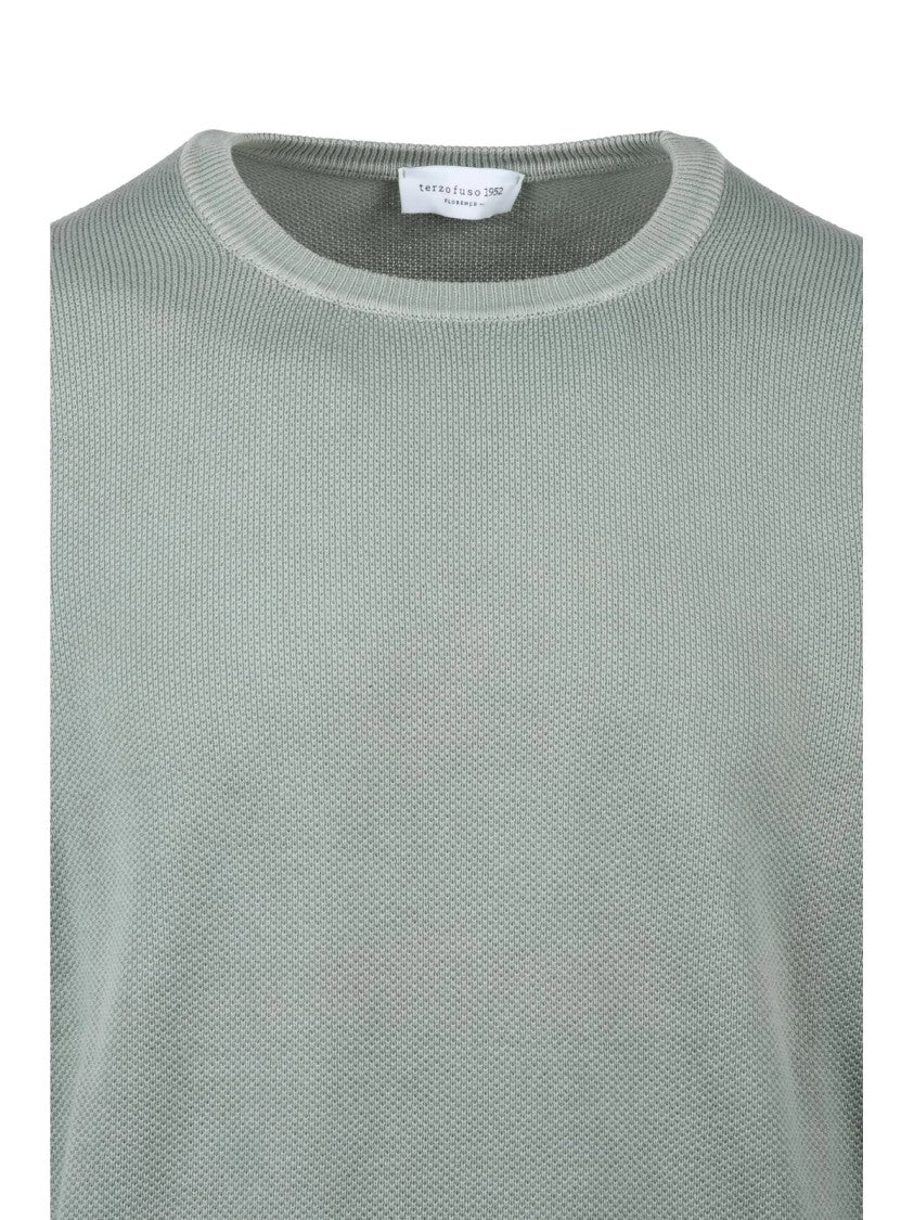 Terzo Fuso 1952 Sage Green Textured Cotton Sweater