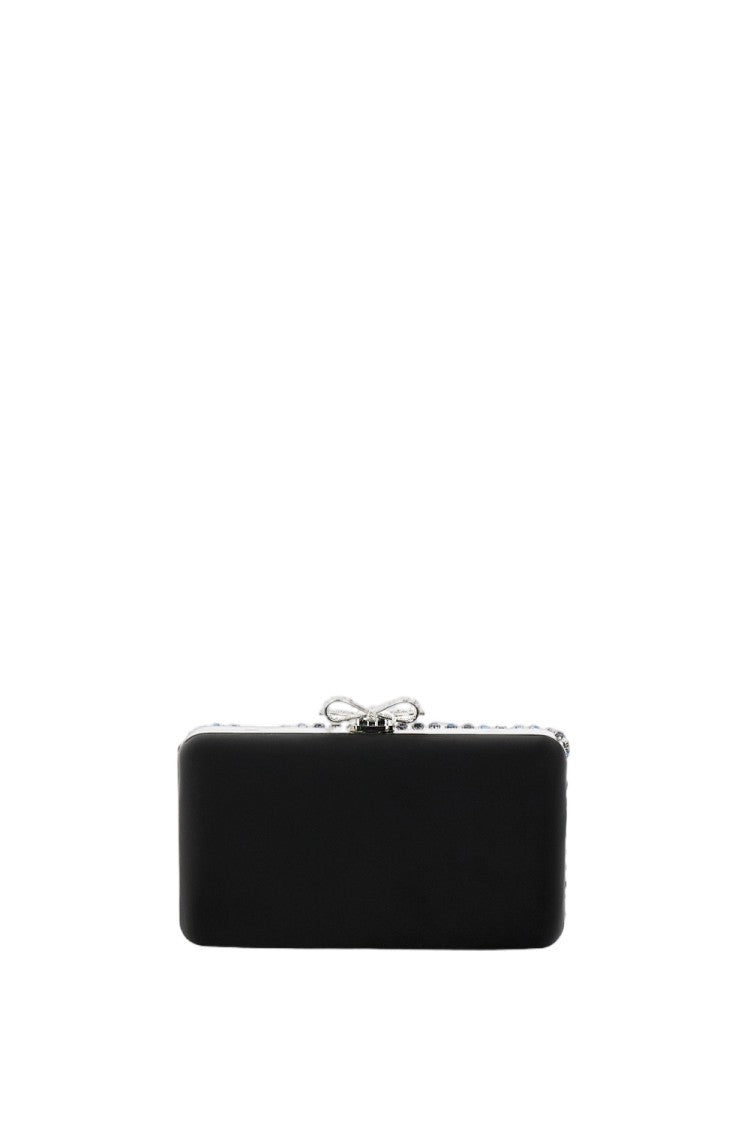 Self-Portrait Rectangular Crystal-Embellished Clutch With Silver-Tone Strap