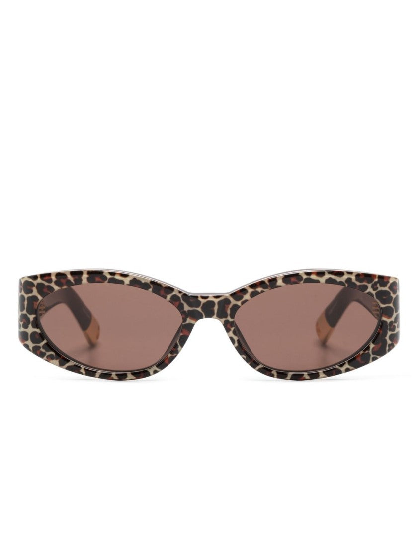 Jacquemus Narrow Oval Leopard Print Sunglasses