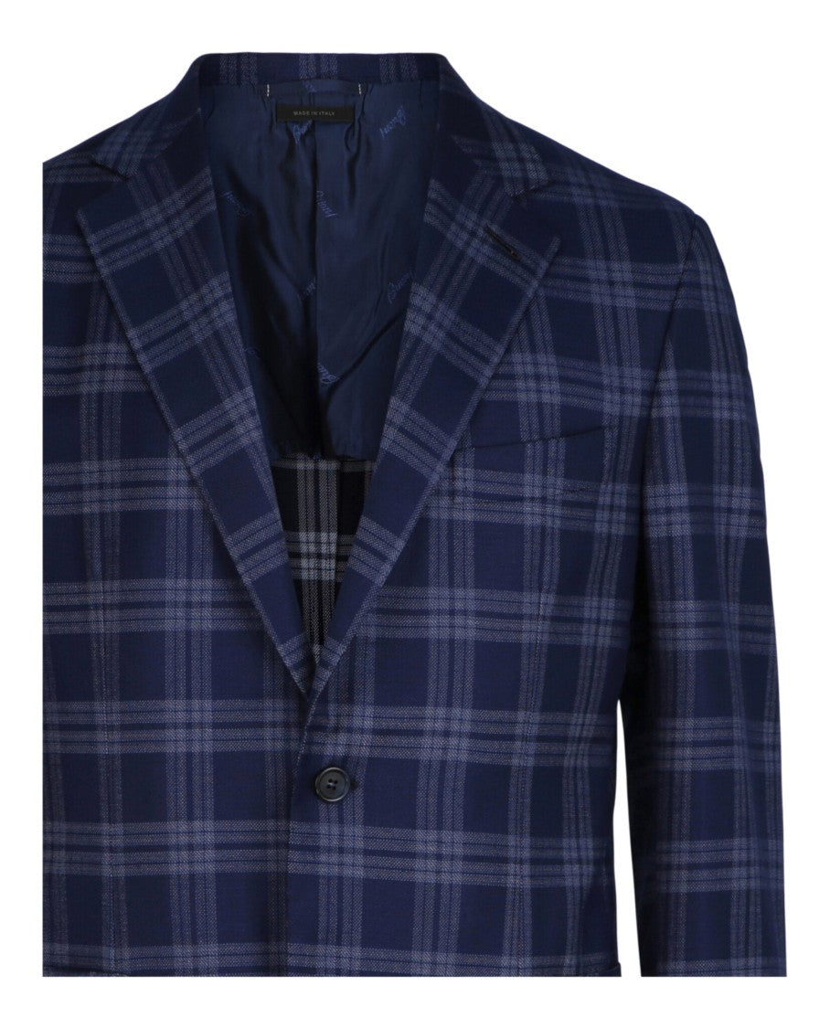 Brioni Single-Breasted Plaid Blazer With Notched Lapels