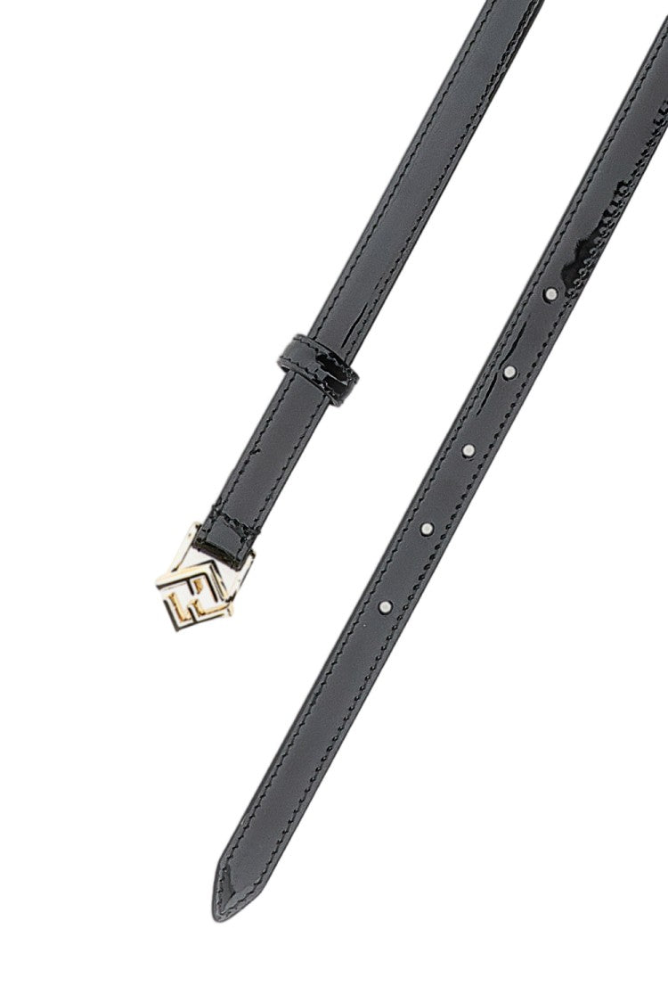 Fendi Narrow Patent Leather Belt With Geometric Buckle