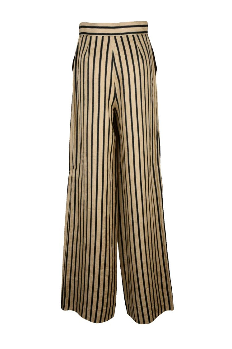 Max Mara Wide Leg Cestino Trousers Linen/Cotton - Beige/Black