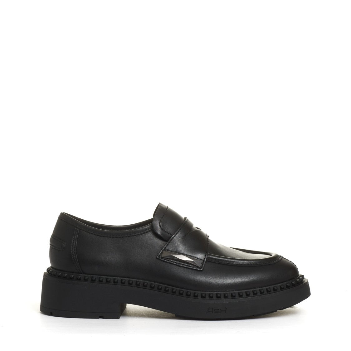 Ash Chic Black Leather Moccasin With Studs And Platform