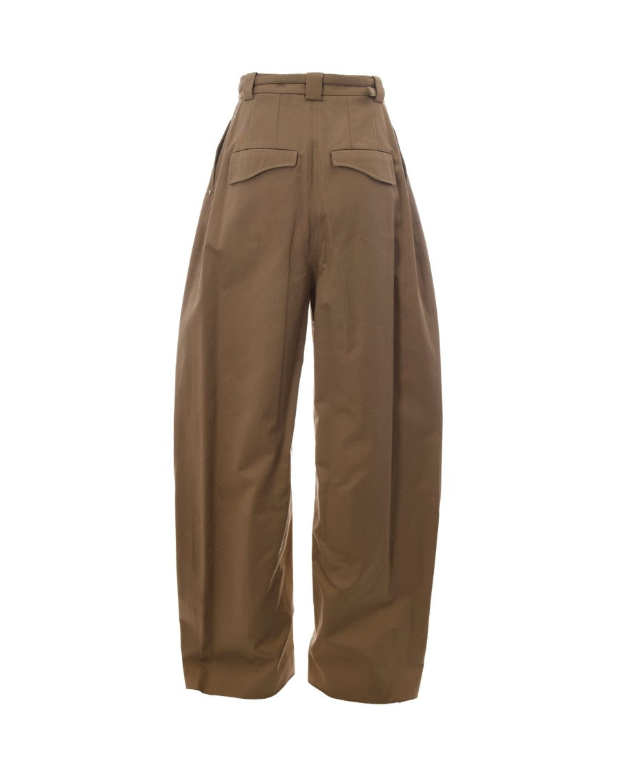 Sportmax Brown Gabardine Pants With Tailored Pleats And Oversized Silhouette
