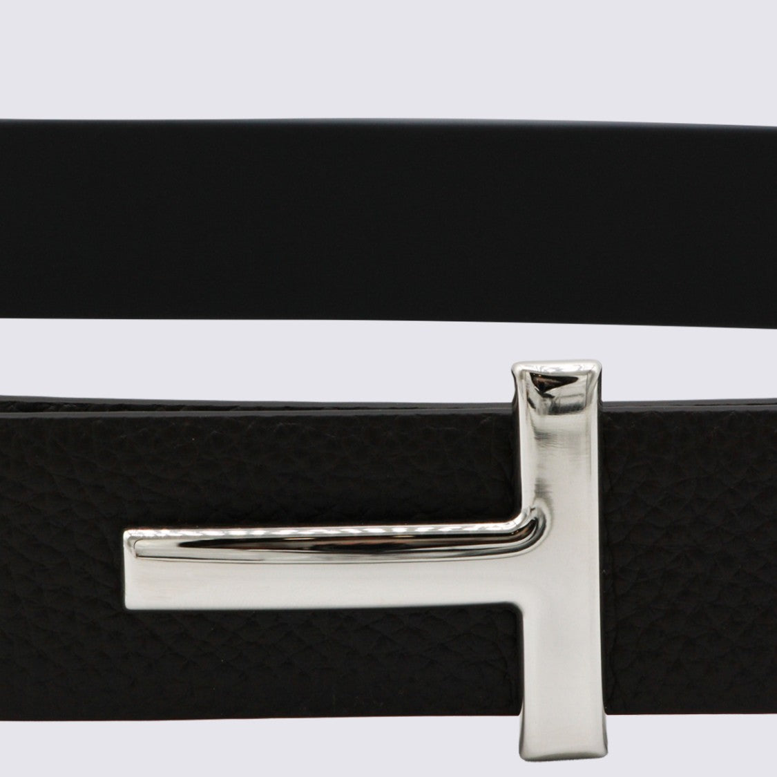 Tom Ford Textured Black Belt With Silver T-Buckle