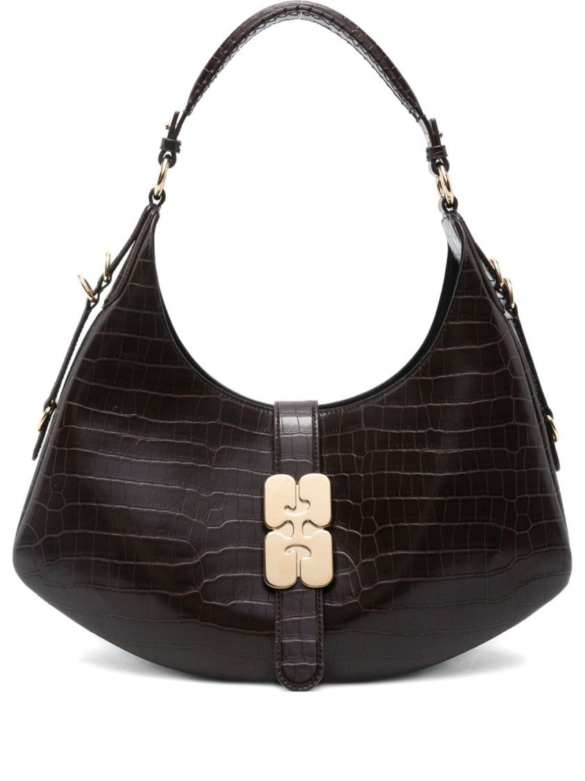 Ganni Crescent Shape Crocodile-Embossed Shoulder Bag