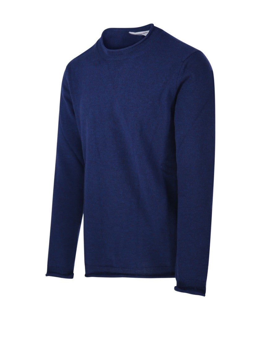 Comme Des Garçons Deep Blue Crew Neck Wool Shirt With Minimalist Design