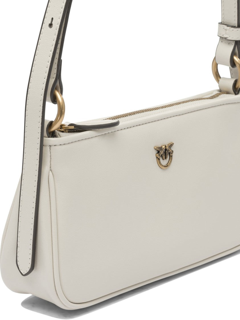 Pinko Structured White Leather Crossbody Bag