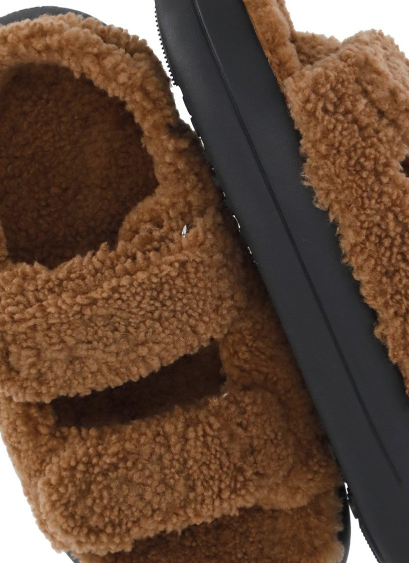 Moon Boot Brown Velcro Strap Shearling Sandals
