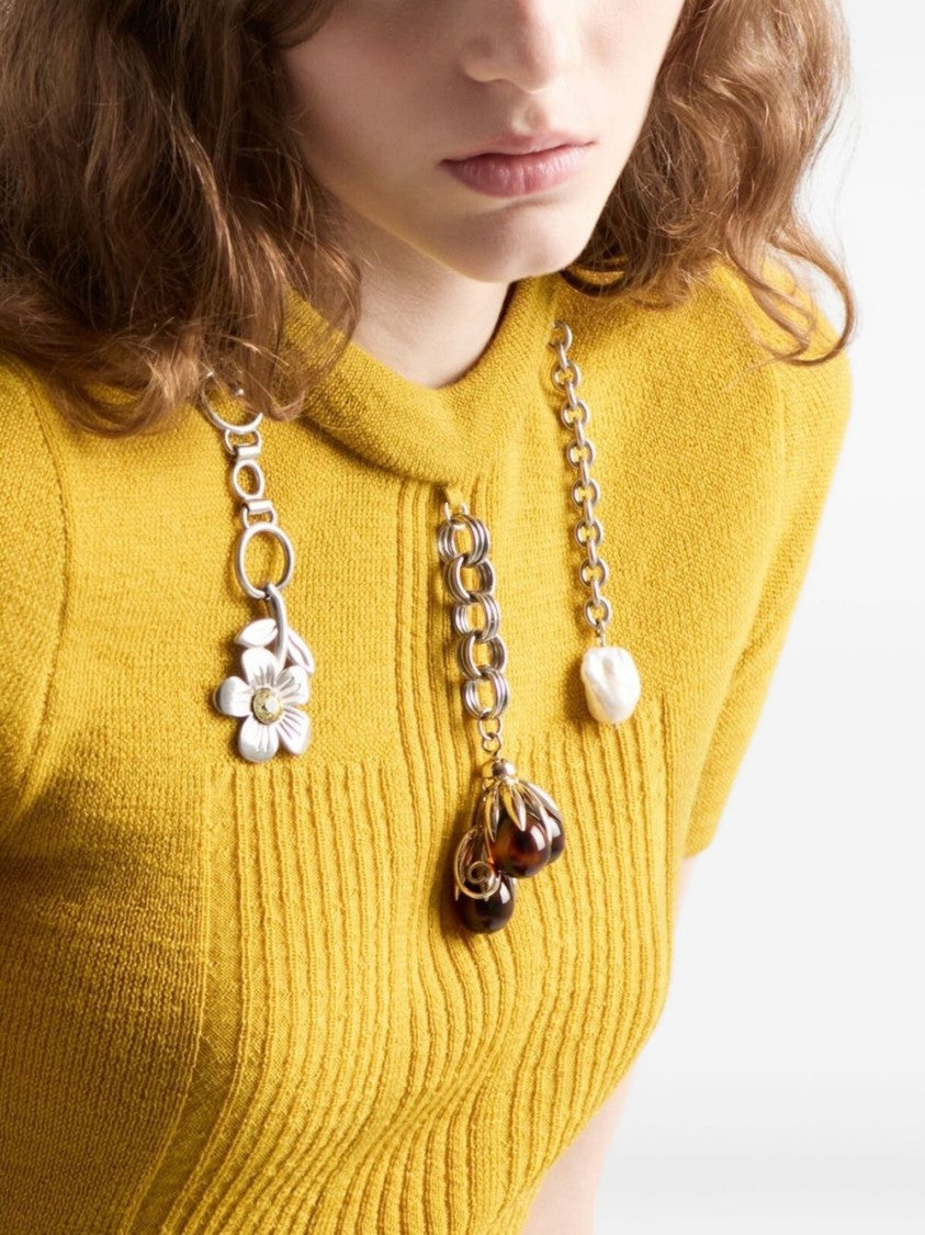 Prada Fitted Textured Wool Sweater With Decorative Charms