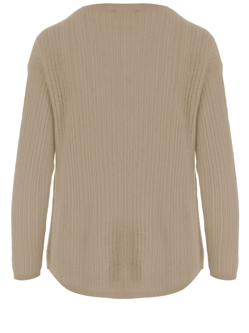 Allude Beige Cashmere Sweater With Curved Hem