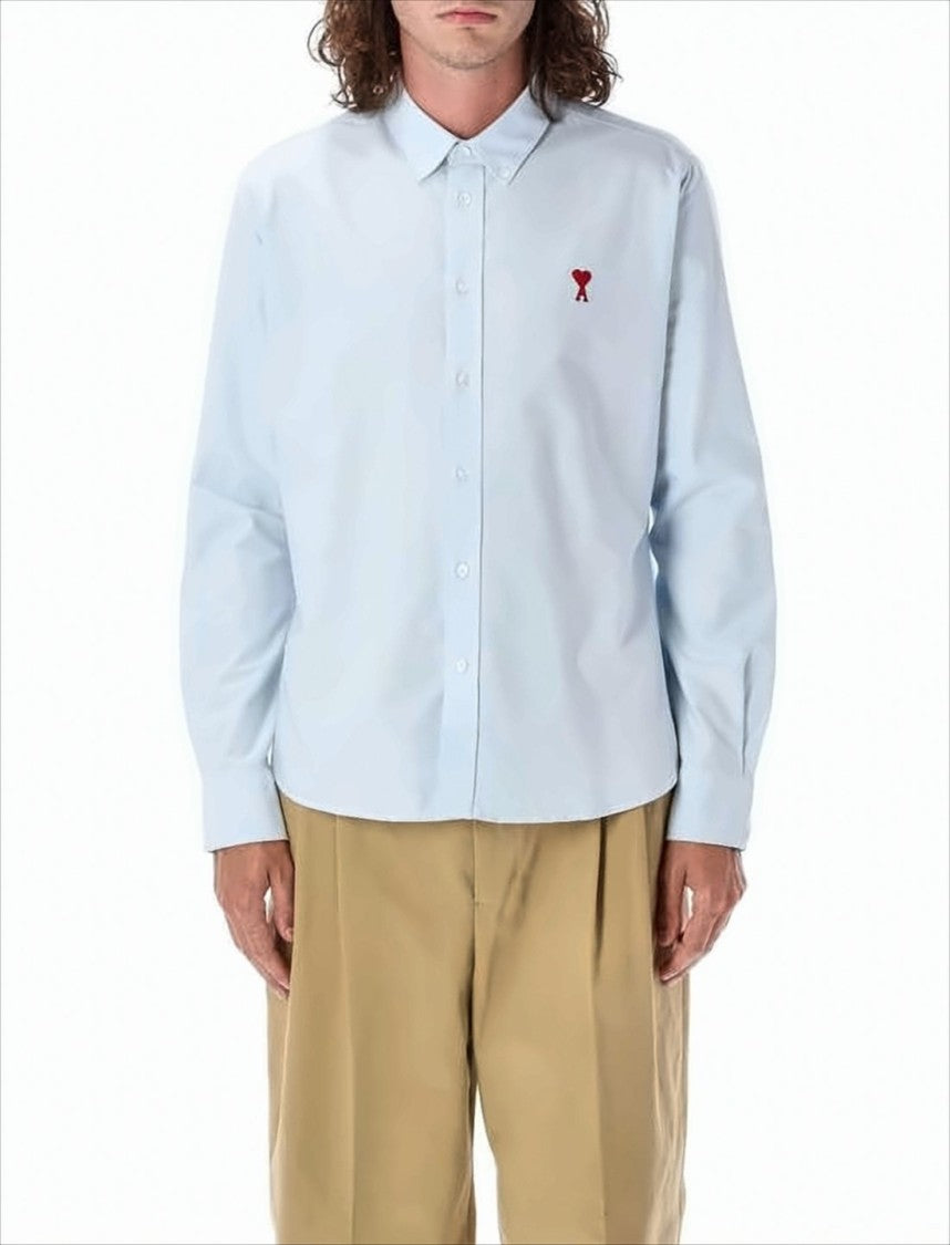 Ami Paris Light Blue Button-Up Shirt With Classic Collar